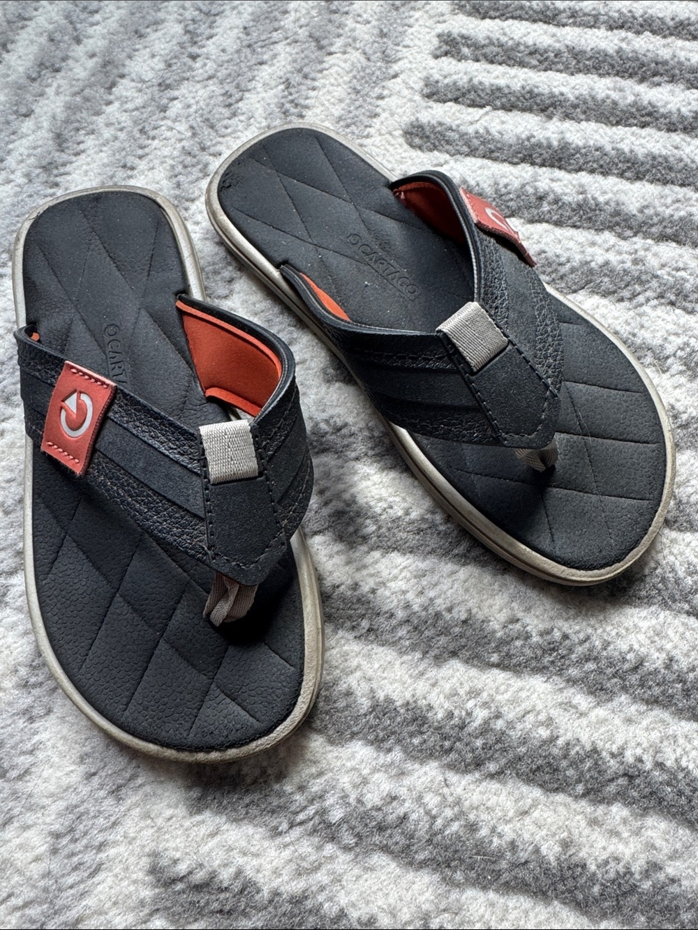 Kids Black and orange Comfort Flip Flops - Casual Beach Thongs